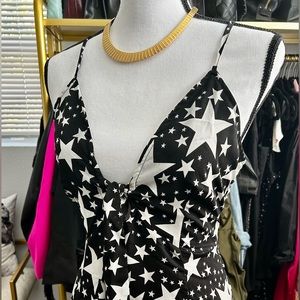 Nasty Gal Star Print Sleeveless Midi Dress Black & White